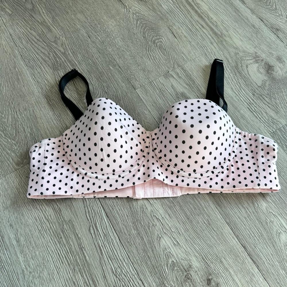 Leonisa Pink Black Polka Dot Strapless Push‎ Up Bra Lingerie Women Size 38